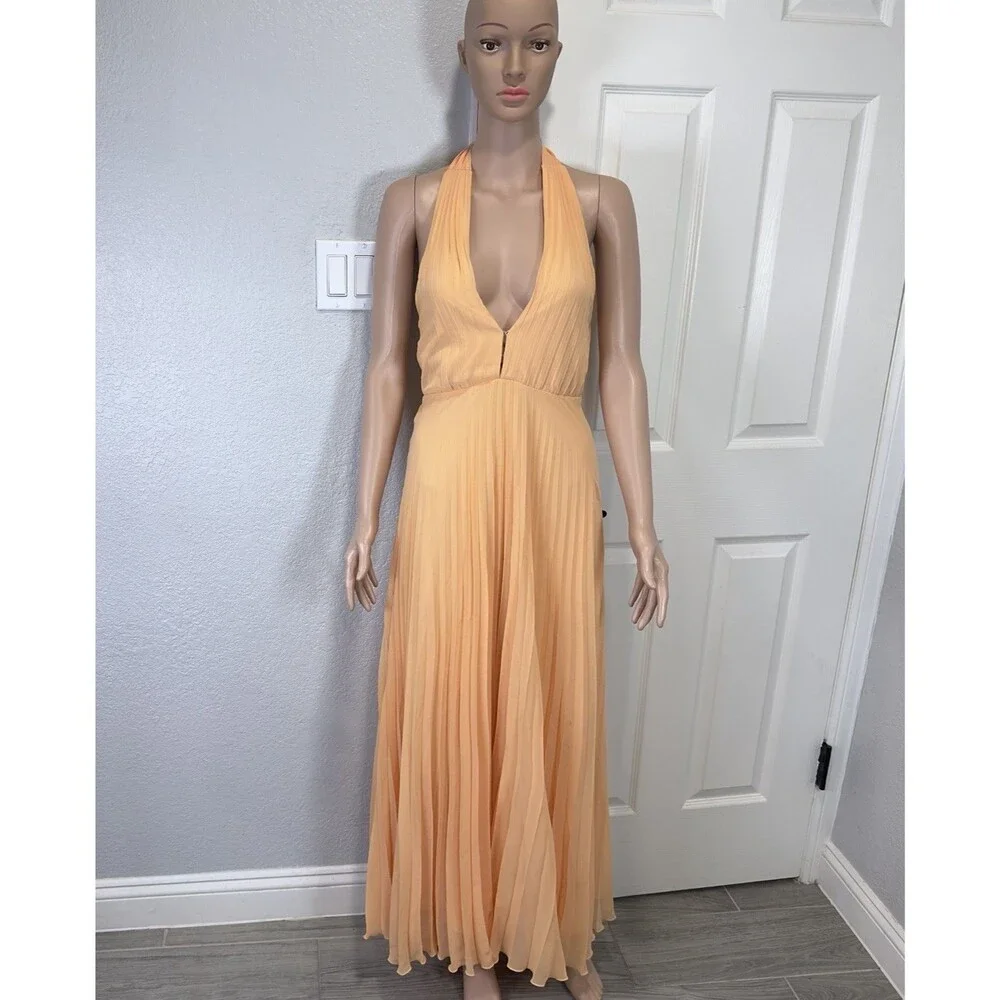 NWT Abercrombie & Fitch Giselle Halter Maxi Dress XS Peach Pleated Formal